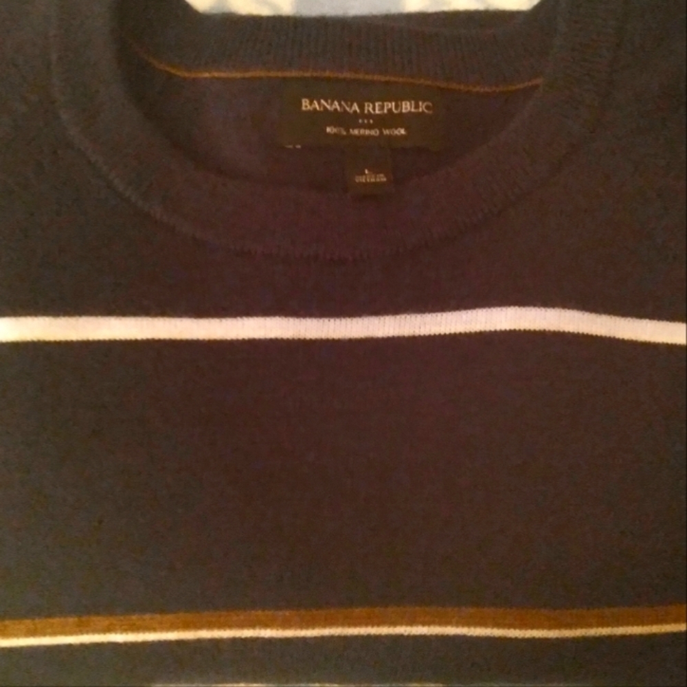 Banana Republic Striped Merino Wool Preppy Navy Blue Tan Academia Dark‎ Sweater